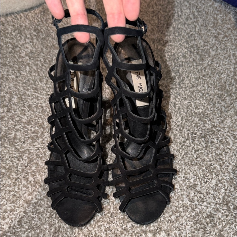 Steve Madden Black Caged Chunky Heels WOMENS SIZE 8